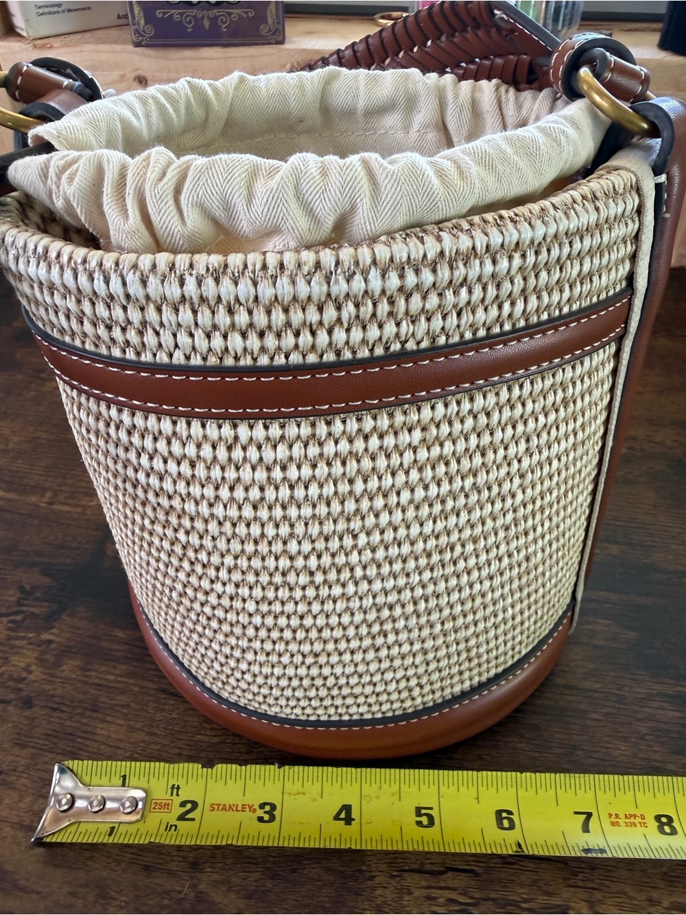 House of Harlow 1960 Bucket Shoulder Bag in Cream with Brown Vegan Leather - Picture 6 of 12